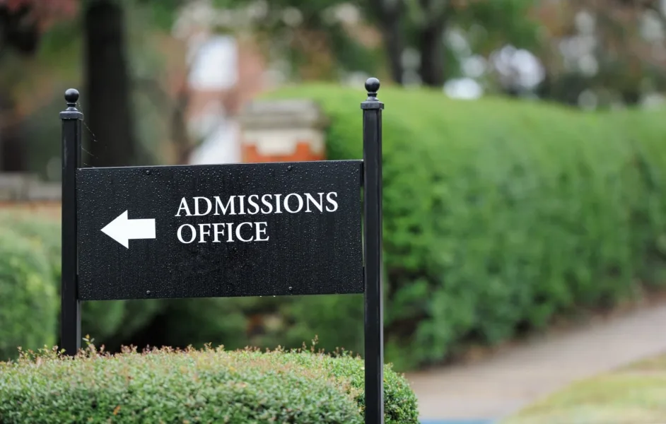 Admissions office sign